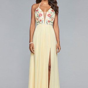 Faviana Pastel Yellow Chiffon Flowy Dress